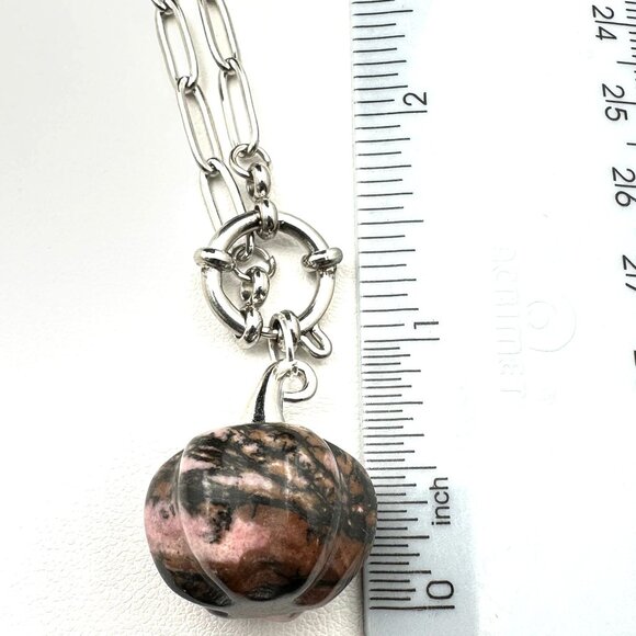 Dragon Blood Gemstone Pumpkin Pendant Necklace Silver Tone 17 Inch - Picture 6 of 6